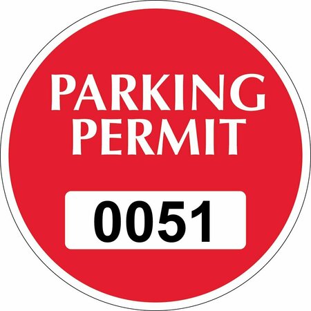 LUSTRE-CAL Static Cling Parking Permit Dark Red 3in x 3in  Circle Serialized 051-100, 50PK 253745SCL1RdDi0051